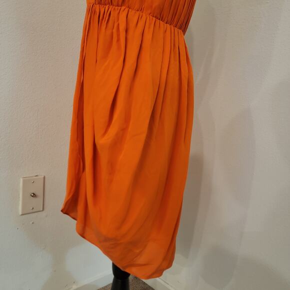 Alice + Olivia Cynthia Draped Tulip Skirt Dress Sunset Orange Silk LRG $400 NWT - Picture 12 of 16